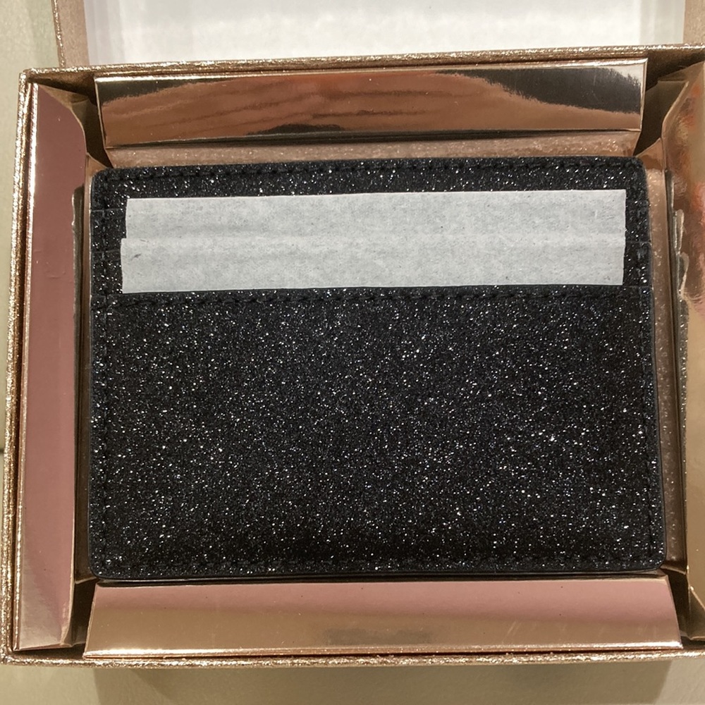 NWT Kate Spade Black Sparkle Glitter Glimmer Boxed Small Slim Card Holder Wallet - Picture 11 of 15